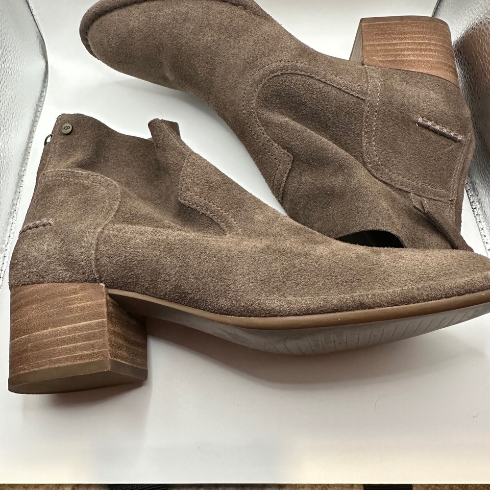 UGG Women's Bandara Brown Velvety Suede Ankle Booties Block Heel Side Zip Size 6 - Picture 4 of 6
